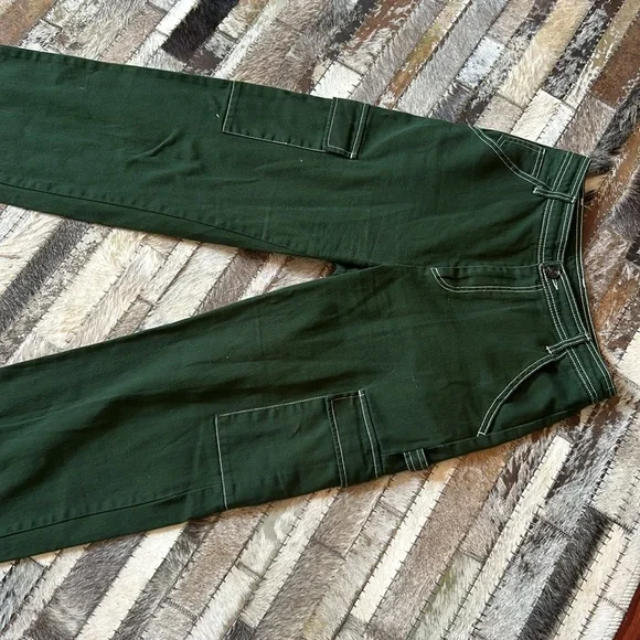 Sandy Liang Forest Green Carpenter Staight Leg Barrel Jeans Size 2 - Picture 4 of 9